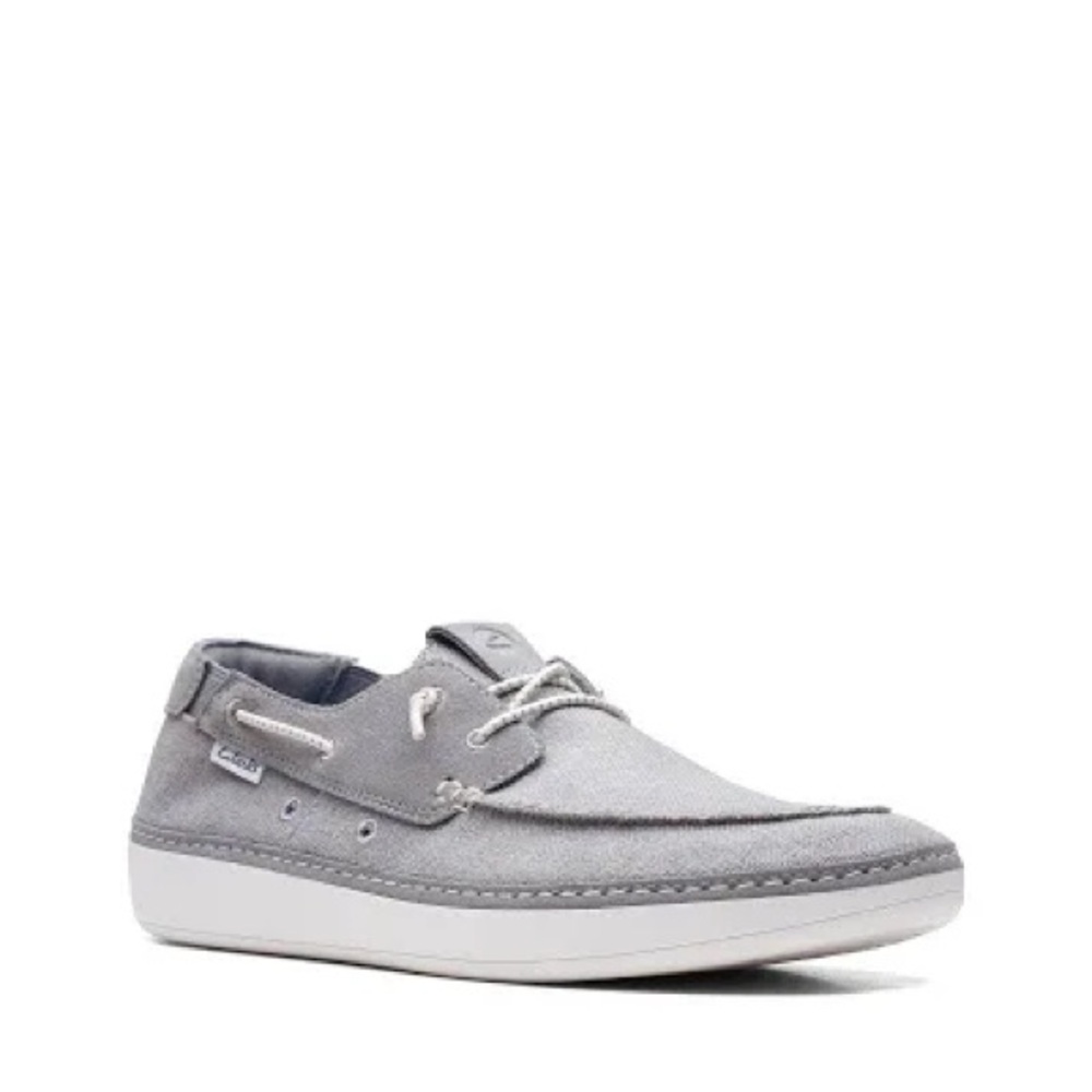 Clarks Higley Tie‎ shoes loafers casual gray canvas men’s size 7 boat shoes
